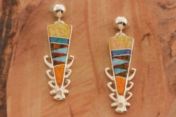 Calvin Begay Fire and Ice Opal Sterling Silver Earrings